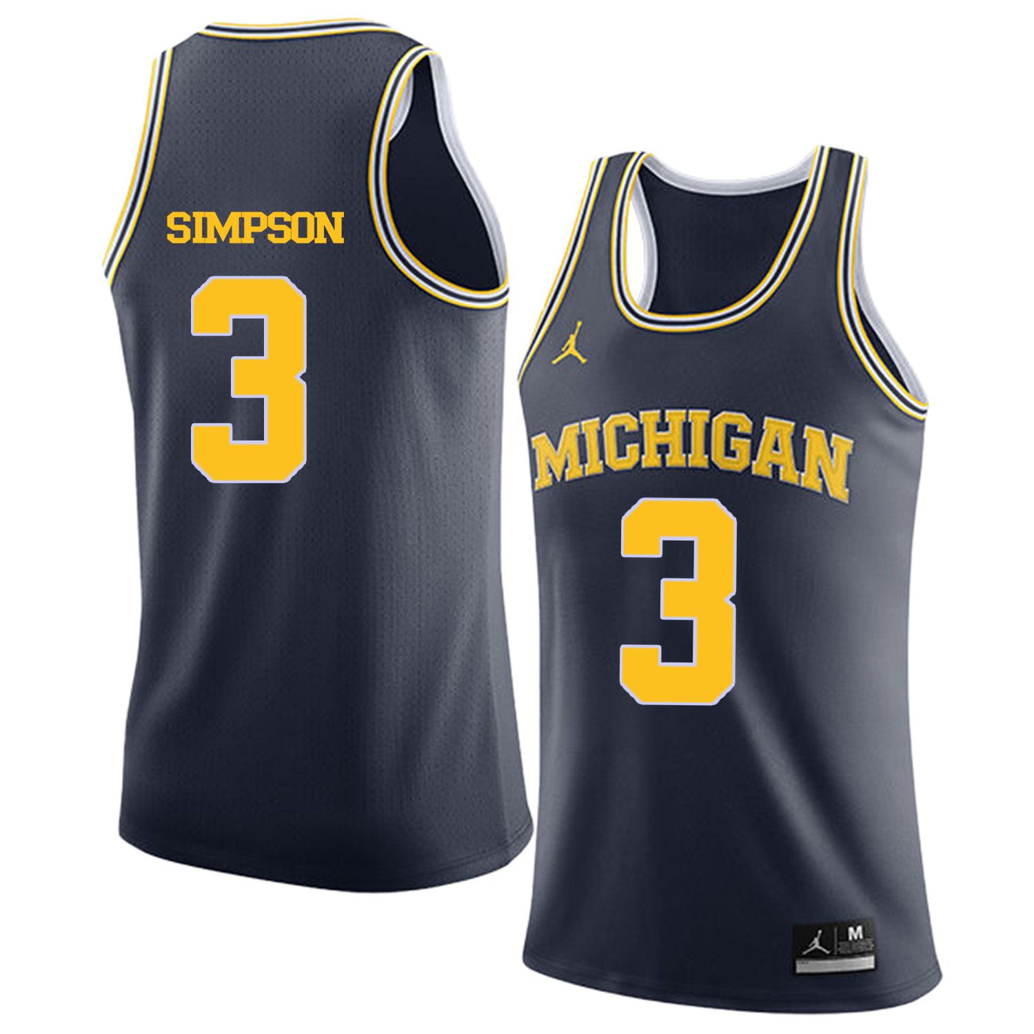 Men Jordan University of Michigan Basketball Navy #3 Simpson Customized NCAA Jerseys